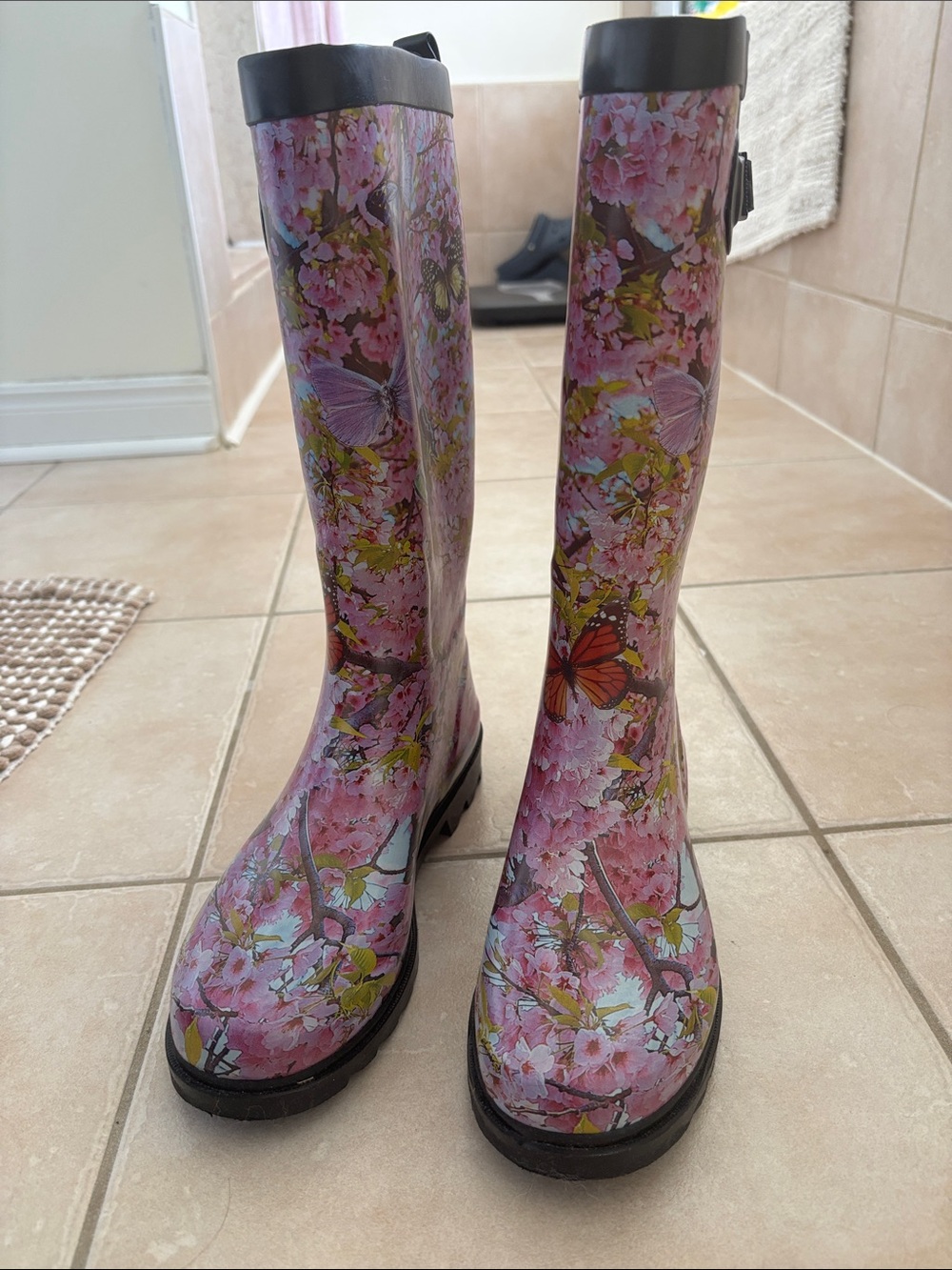 Capelli of New York Pink Floral & Butterfly Rain Boots